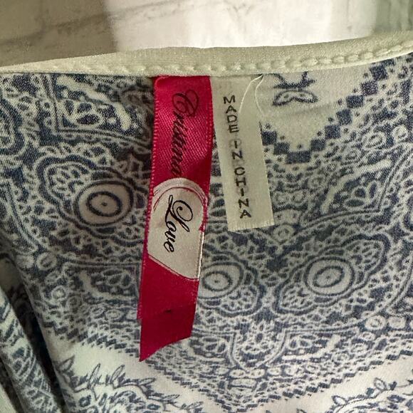 Christina Love White Dress with Blue Pattern and Sequins, Large, Pre-owned - Picture 6 of 8